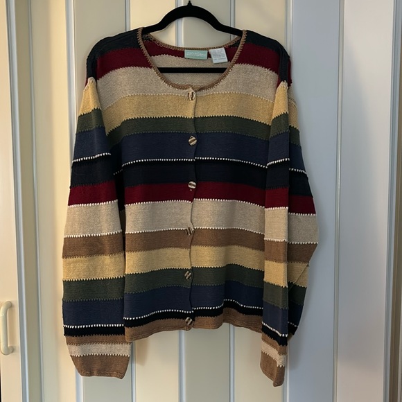 Women’s Colorful Striped Button Down Cardigan, 220 Hickory, size 2X - Picture 1 of 9